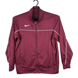 Mens Nike Dri Fit Burgundy Full Zip Track Jacket White Piping Polyester Size L